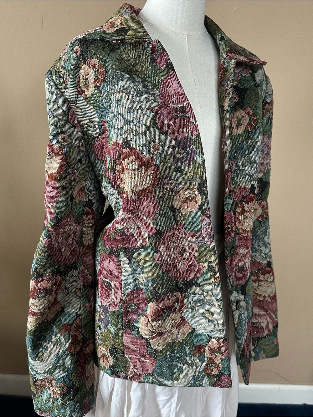 Floral Tapestry Jacket in Green and Rose